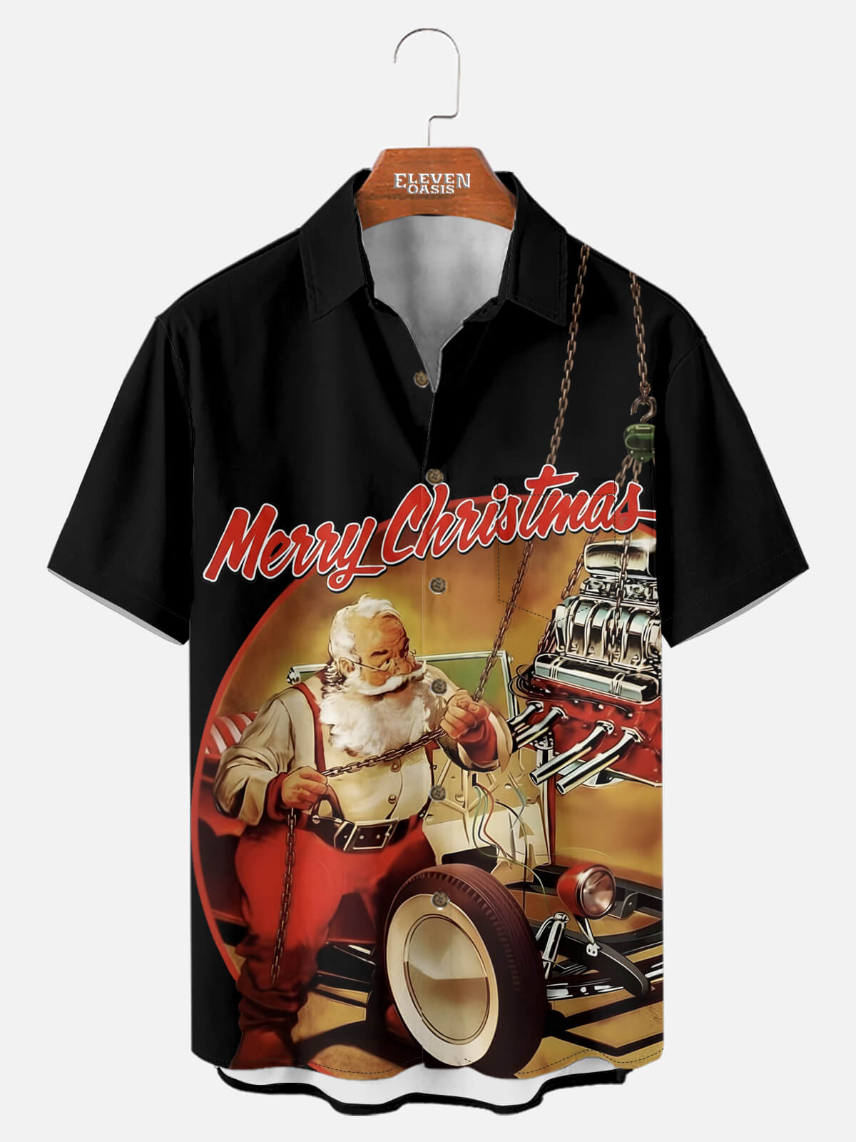Men's Santa Hot Rod Merry Christmas Short Sleeve Shirt Eleven Oasis