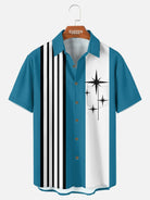 Men's Striped with Space-Age Stars Casual Short Sleeve Shirt ElevenOasis