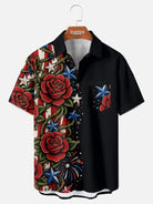 Men's Patriotic Rose Fireworks Short Sleeve Shirt Eleven Oasis