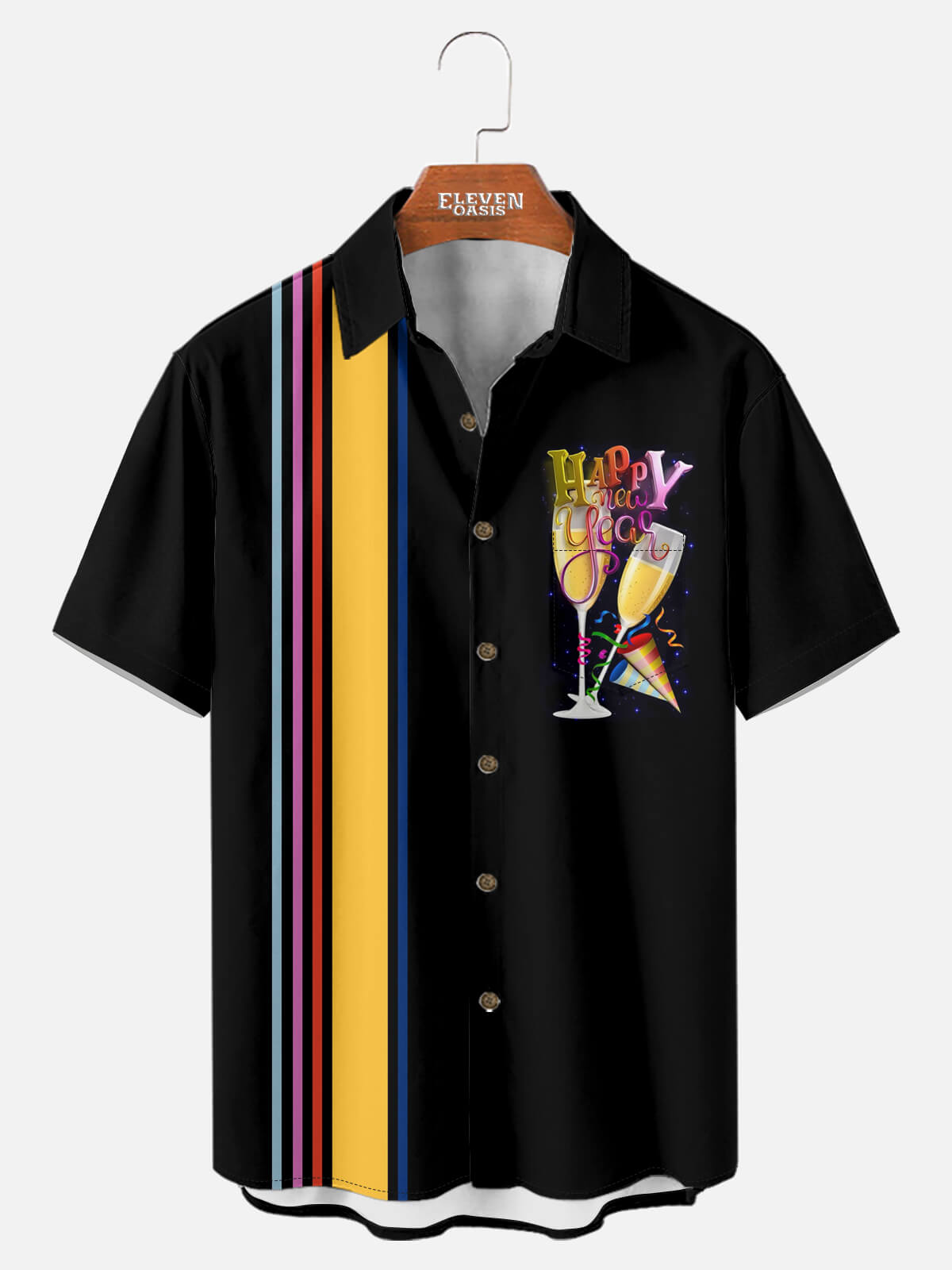 Men's New Year Champagne Stripe Short Sleeve Shirt Eleven Oasis