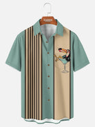 Men's Striped Everyday with Toucan in a Cocktail Glass Short Sleeve Casual Shirt ElevenOasis