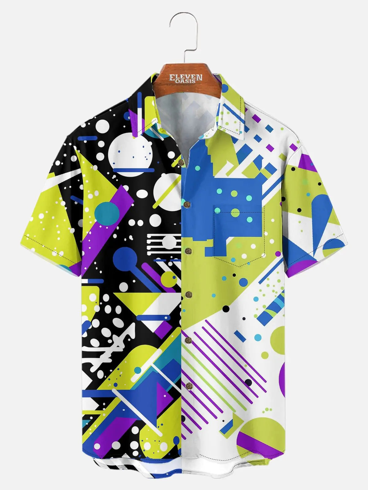 Tall Men's Trapper Keeper Inspired Colorful  Geometric Shapes Short Sleeve Shirt ElevenOasis