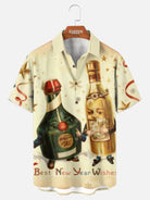 Men's Vintage New Year Bottle Characters Short Sleeve Shirt ElevenOasis