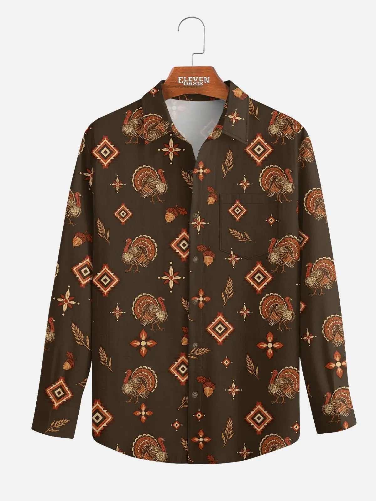 Tall Men's Thanksgiving Turkey and Geometric Print Long Sleeve Shirt