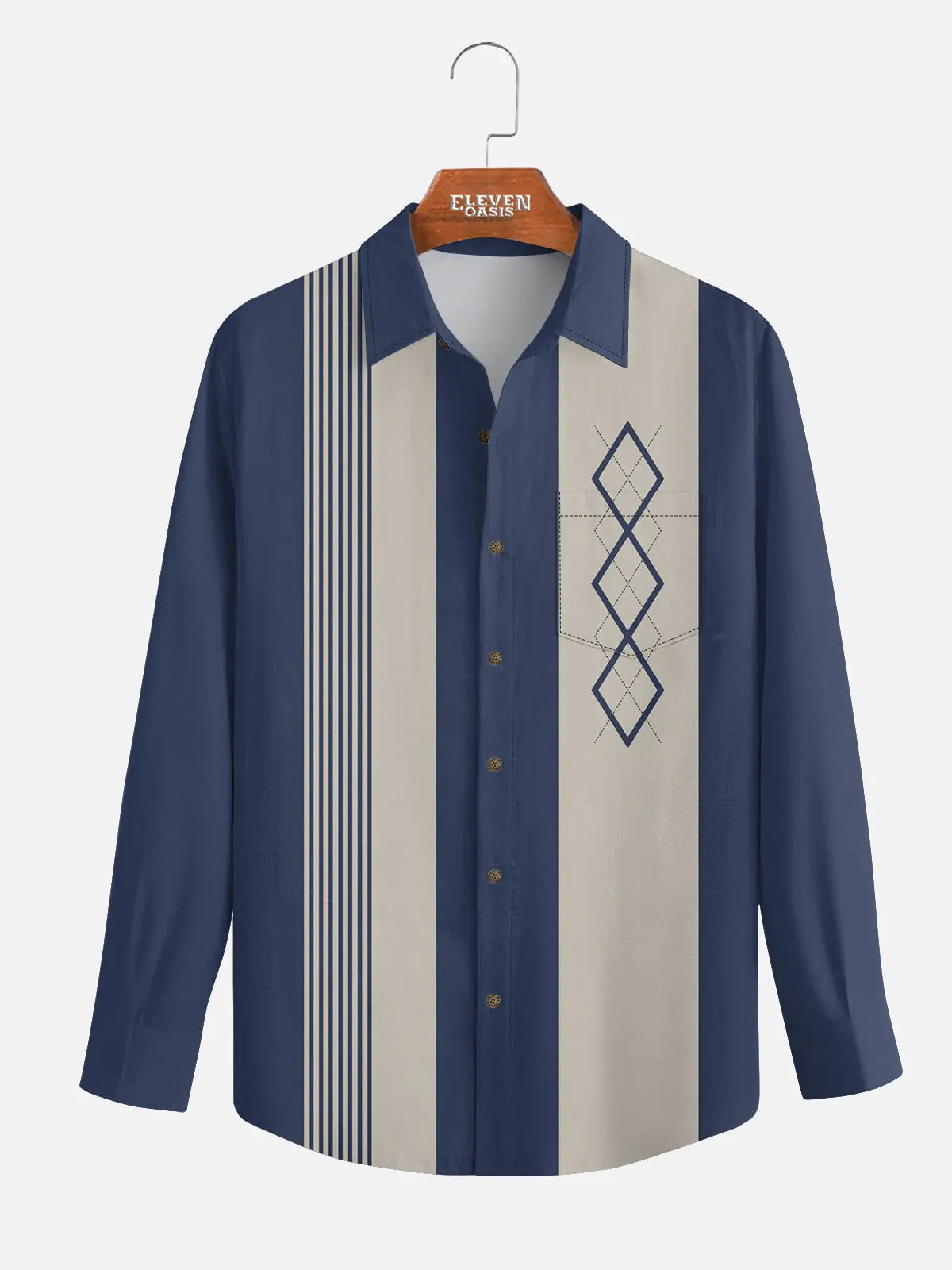 Men's Mid-Century Geometric Long Sleeve Shirt ElevenOasis