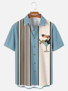 Men's Striped Everyday with Toucan in a Cocktail Glass Short Sleeve Casual Shirt ElevenOasis