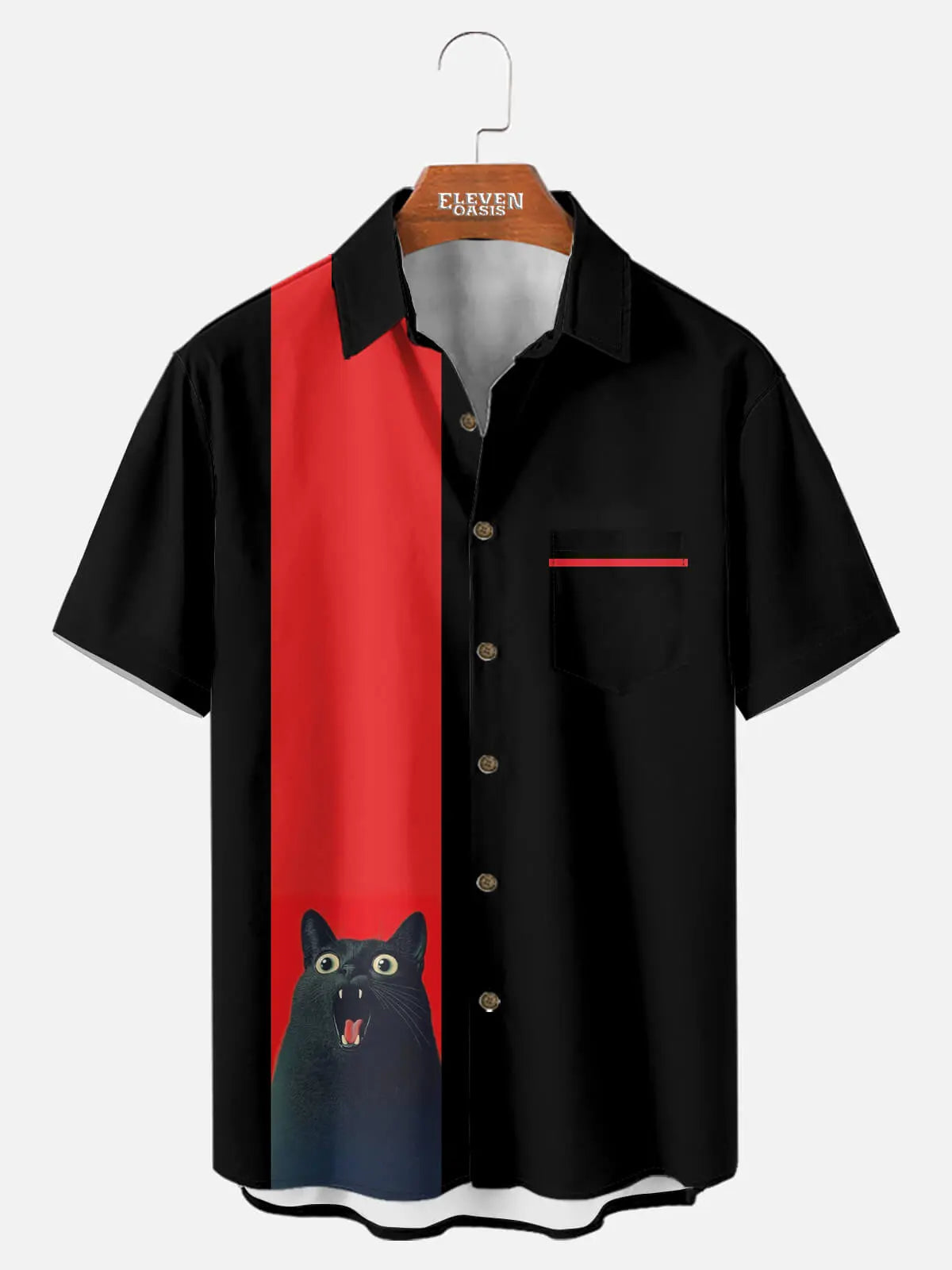 Tall Men's Stunned Black Cat Graphic Short Sleeve Shirt Eleven Oasis