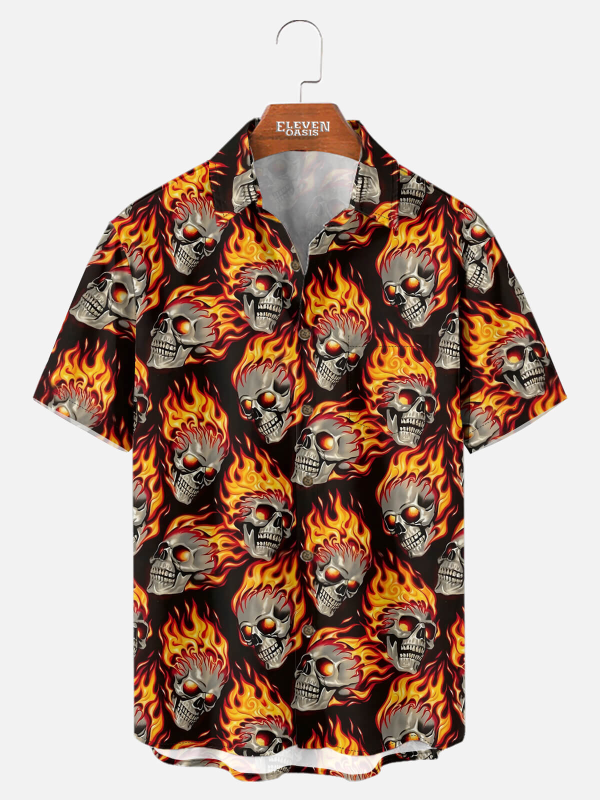 Tall Men's Flaming Skull Halloween Short Sleeve Shirt Eleven Oasis