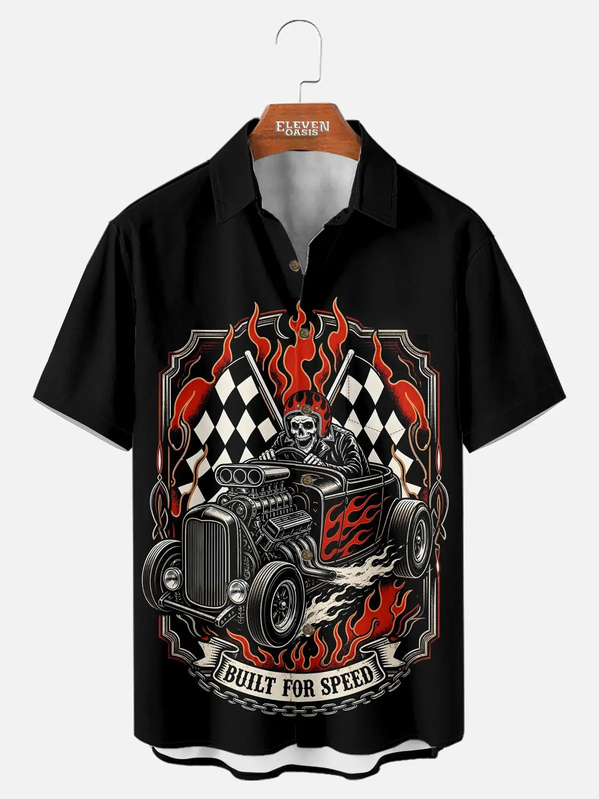 Tall Men's Skull Built For Speed Hot Rod Short Sleeve Shirt Eleven Oasis
