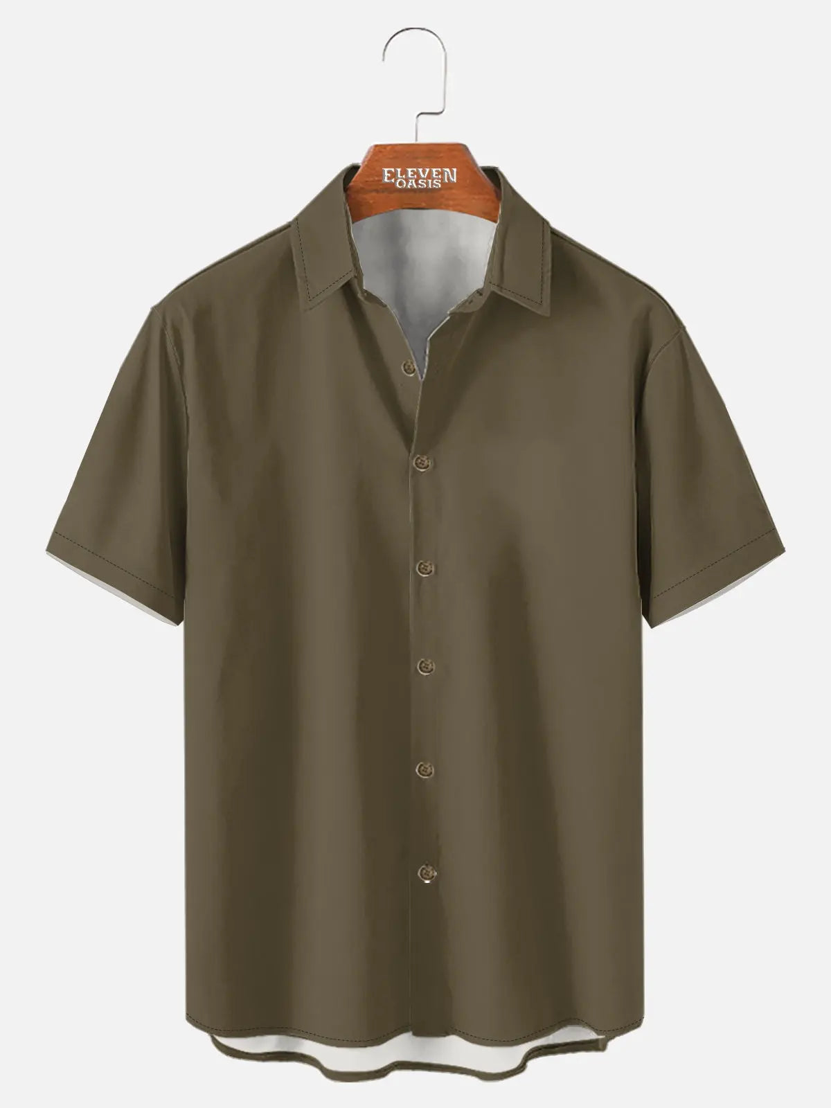 Tall Men's Casual Linen-Feel Printed Solid Color Button Short Sleeve Shirt ElevenOasis