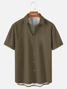 Tall Men's Casual Linen-Feel Printed Solid Color Button Short Sleeve Shirt ElevenOasis