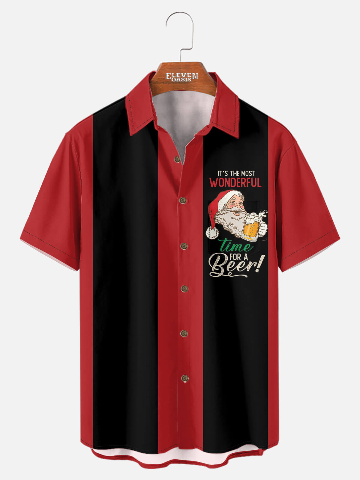 Tall Men's Santa Beer Time Christmas Bowling Short Sleeve Shirt Eleven Oasis