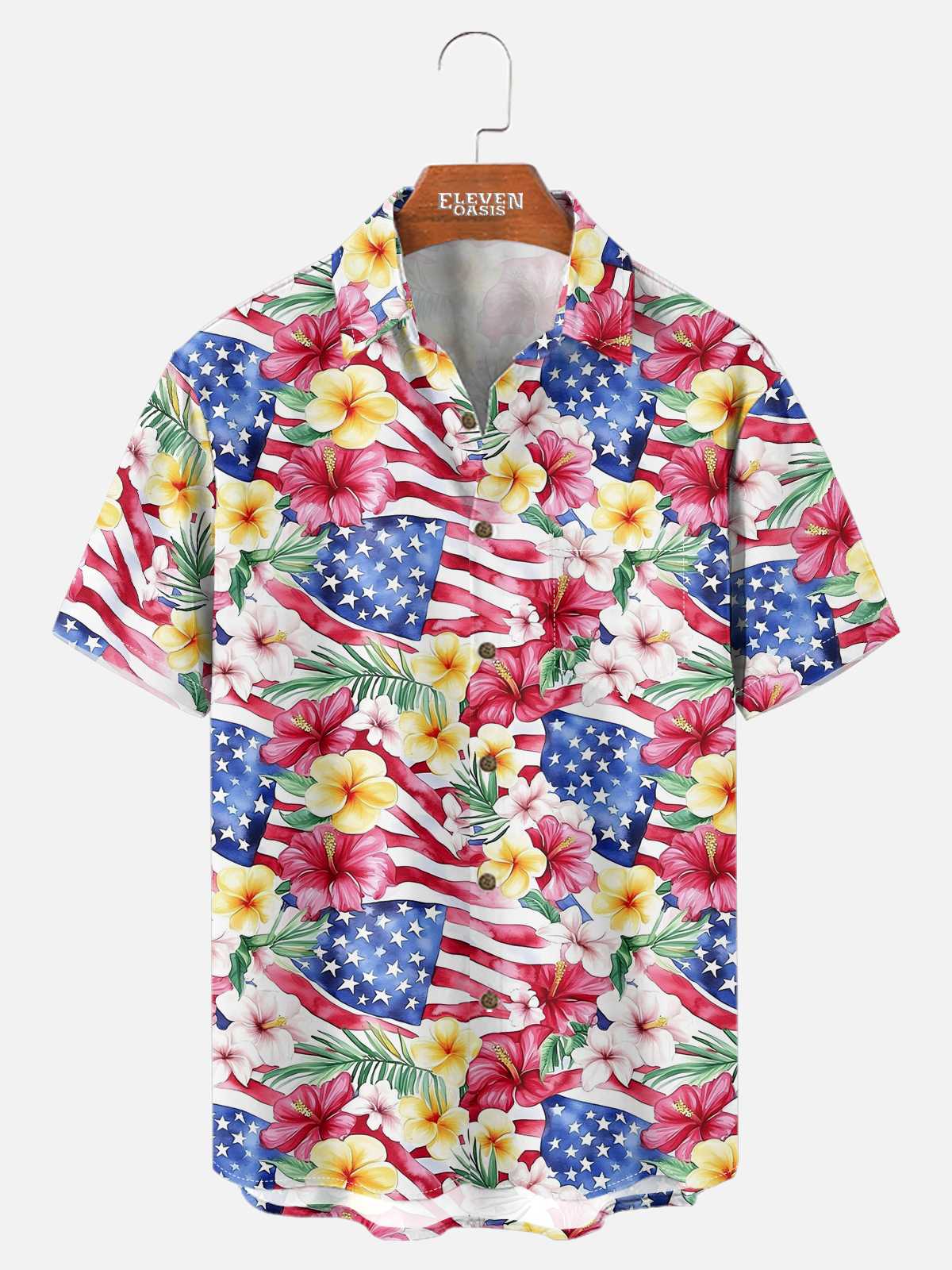 Men's Tropical Americana Floral Short Sleeve Shirt Eleven Oasis