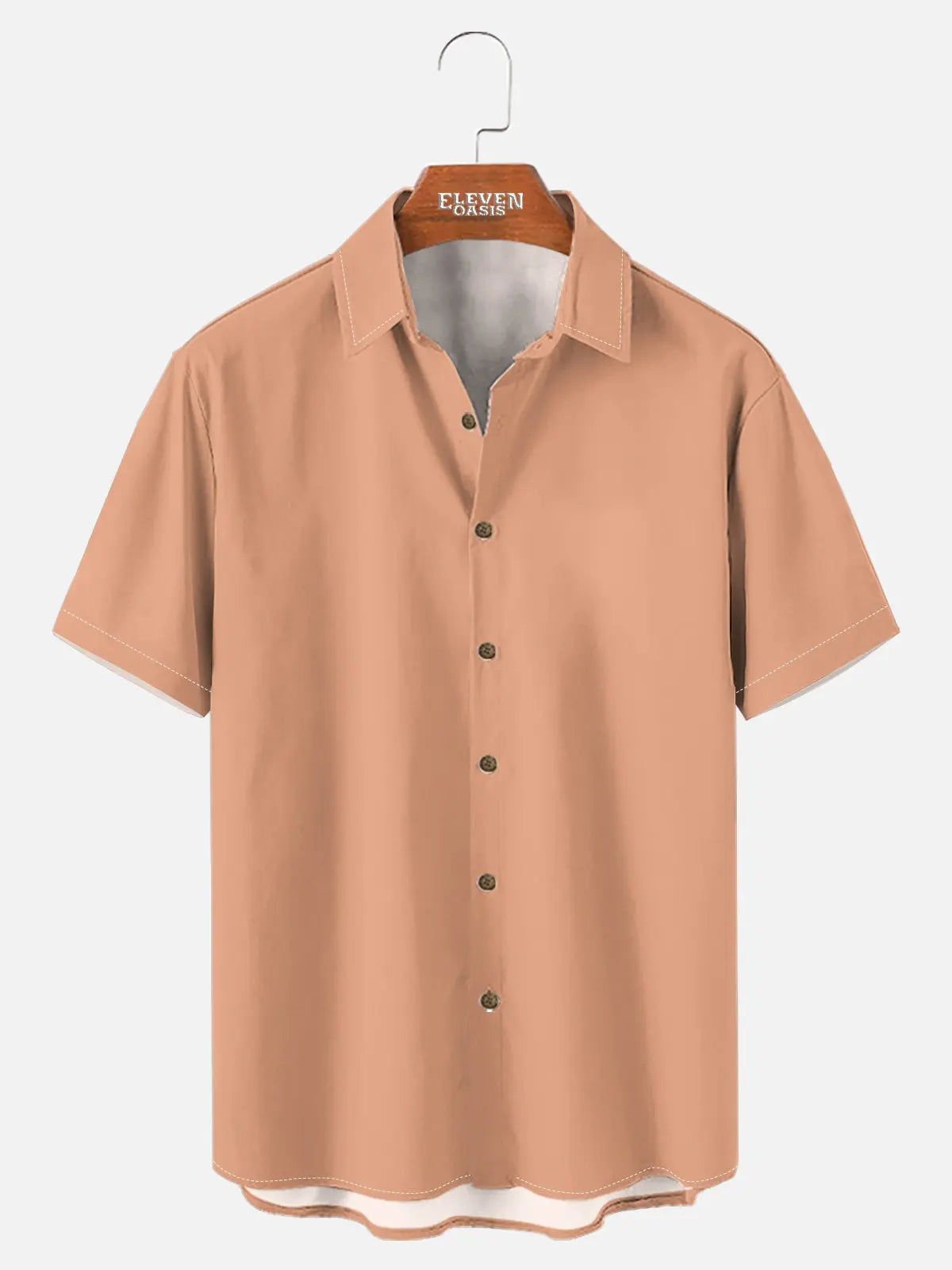 Tall Men's Casual Linen-Feel Printed Solid Color Button Short Sleeve Shirt ElevenOasis