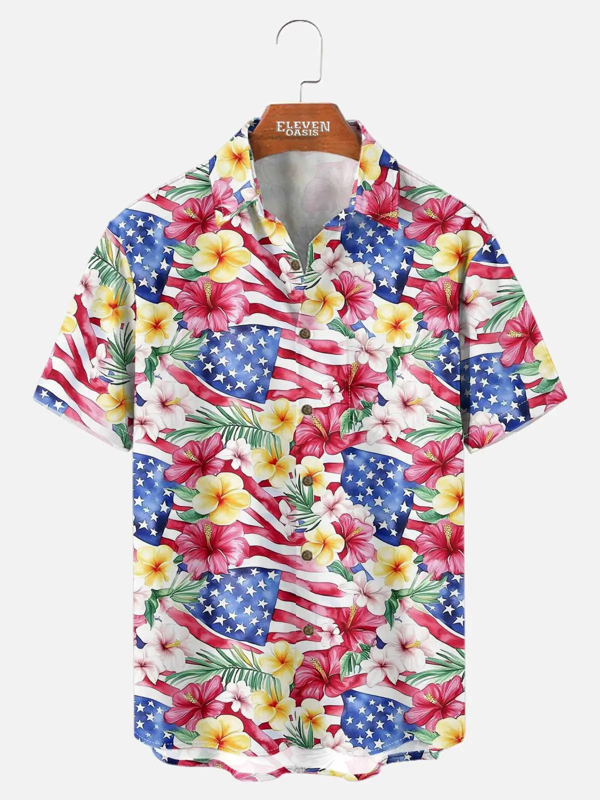 Tall Men's Tropical Americana Floral Short Sleeve Shirt Eleven Oasis