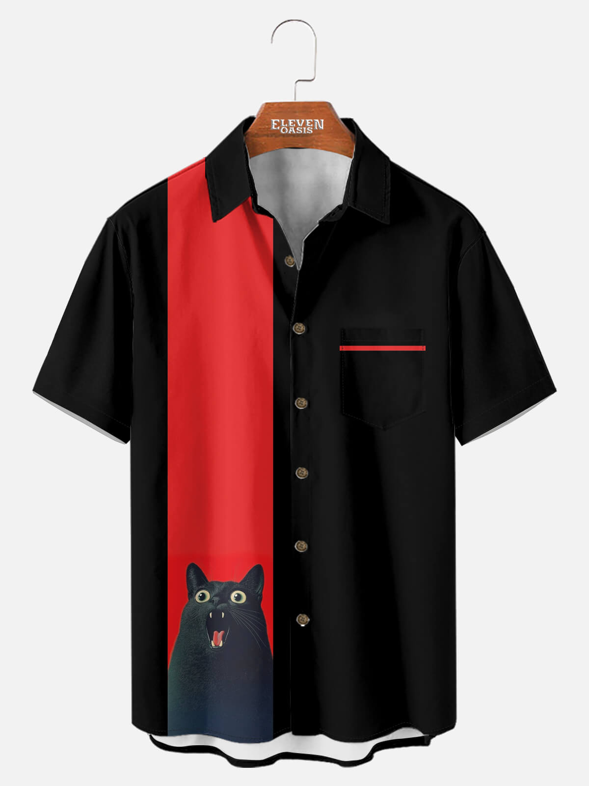 Men's Stunned Black Cat Graphic Short Sleeve Shirt Eleven Oasis