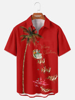 Tall Men's Black Palm Tree Santa Sleigh Short Sleeve Shirt Eleven Oasis
