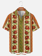 Men's Poinsettia Stripe Christmas Short Sleeve Shirt ElevenOasis