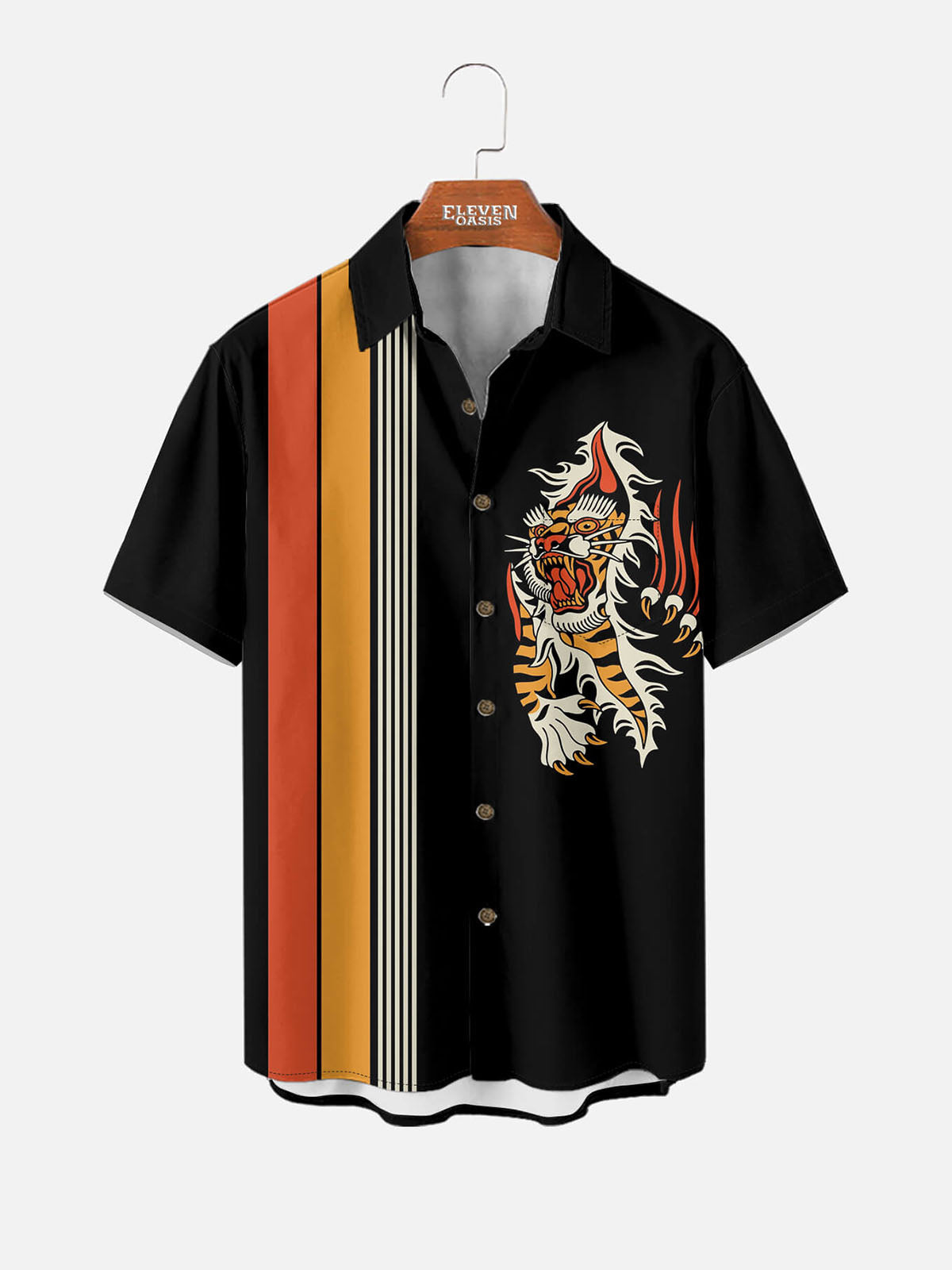 Tall Men's Retro Stripe Tiger Short Sleeve Shirt Eleven Oasis