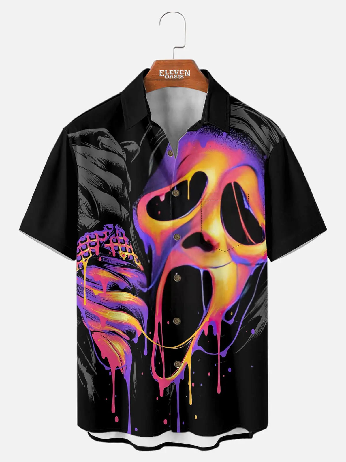 Tall Men's Scream Ghostface Ice Cream Halloween Short Sleeve Shirt Eleven Oasis