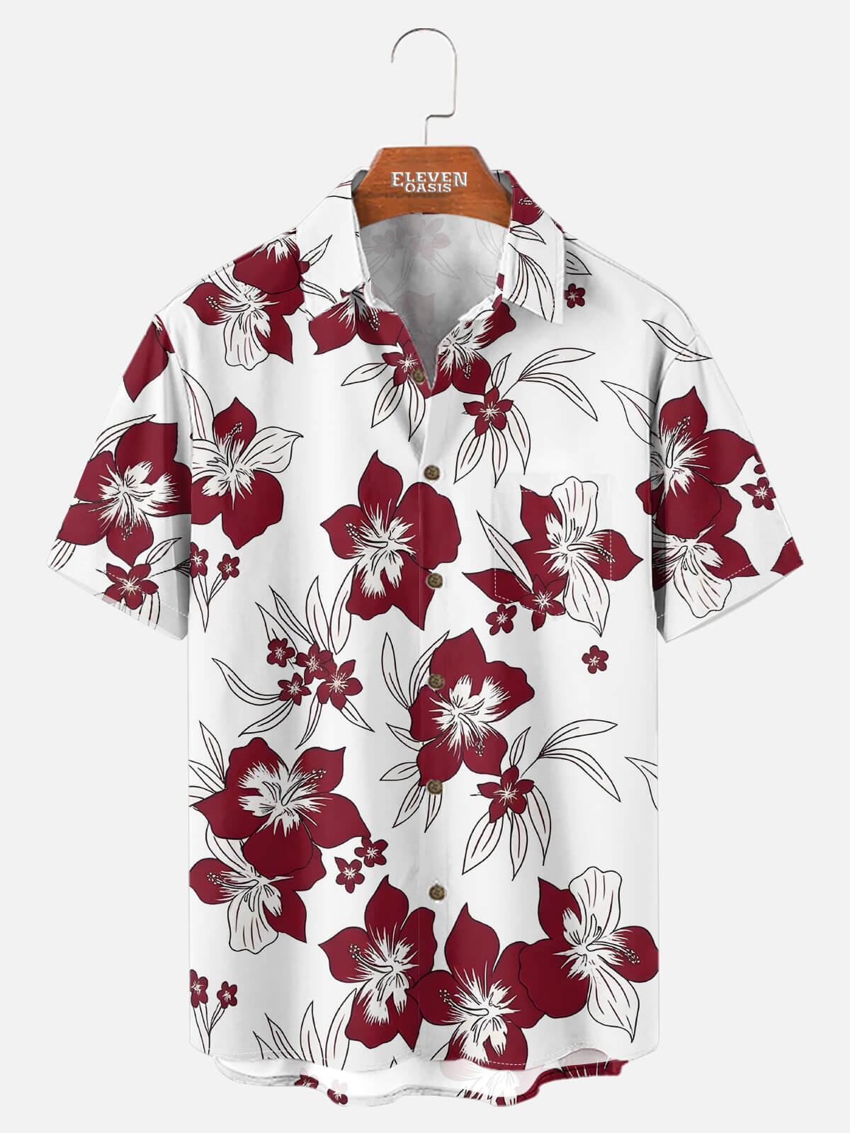 Tall Men's Tropical Hibiscus Floral Short Sleeve Shirt Eleven Oasis