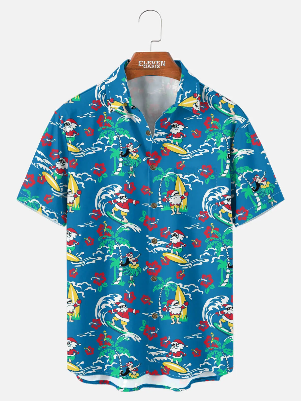 Tall Men's Santa Flamingo Tropical Christmas Short Sleeve Shirt ElevenOasis