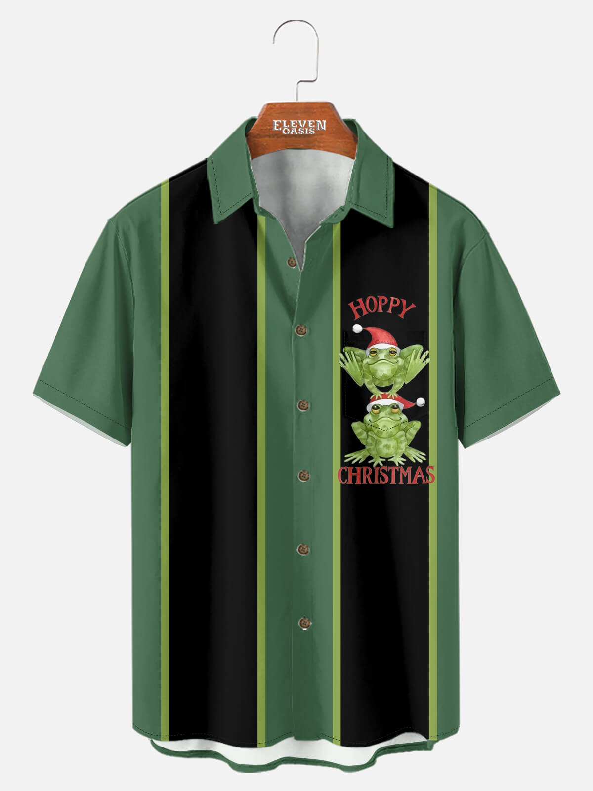 Tall Hoppy Christmas Frog Pun Retro Short Sleeve Shirt Eleven Oasis