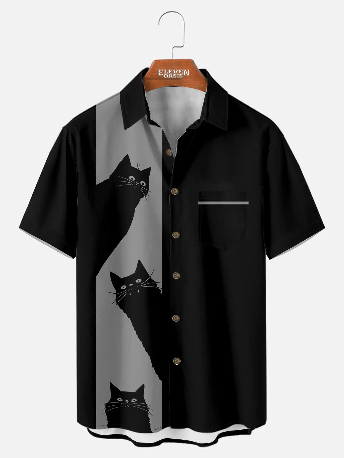 Tall Men's Black Cat Short Sleeve Shirt Eleven Oasis