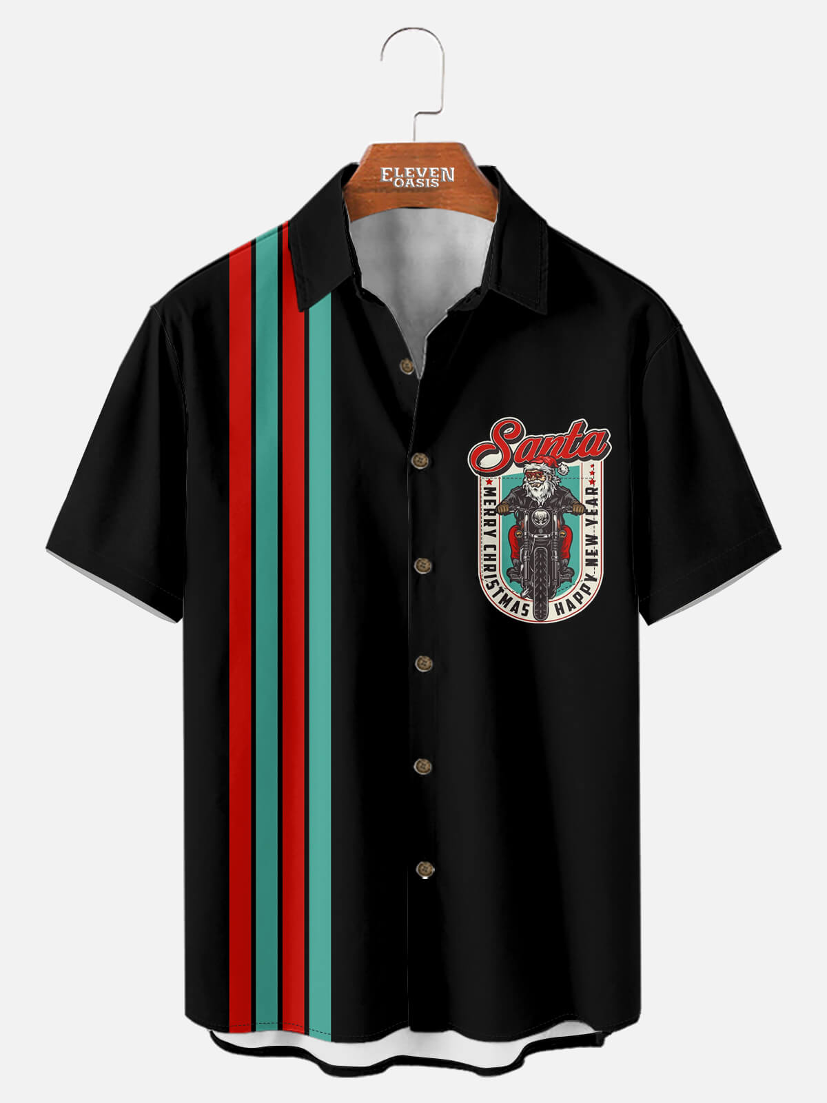 Tall Men's Biker Bad Santa Black Short Sleeve Shirt Eleven Oasis