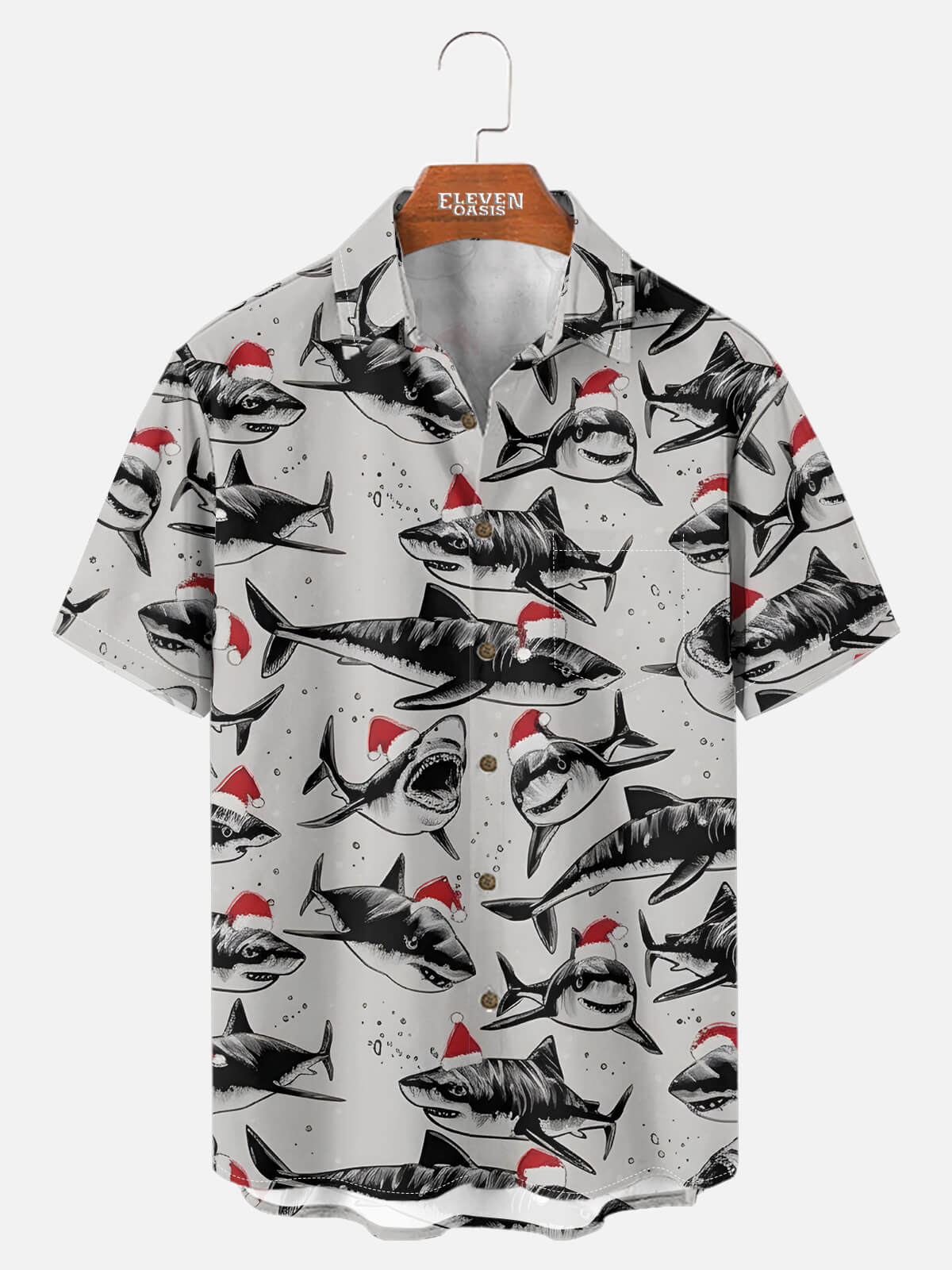 Tall Men's Santa Shark Christmas Short Sleeve Shirt Eleven Oasis