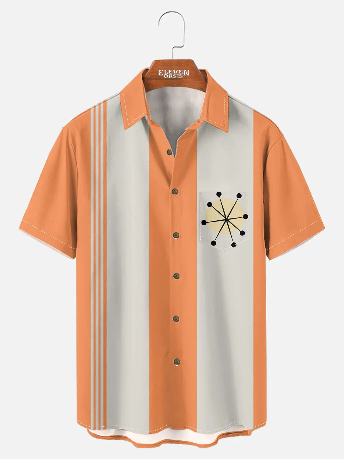Men's Atomic Starburst Striped Bowling Short Sleeve Shirt ElevenOasis