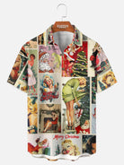 Tall Men's Vintage Pin-Up Merry Christmas Short Sleeve Shirt Eleven Oasis