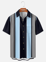 Men¡¯s Skyline Stripe Bowling Short Sleeve Shirt Eleven Oasis