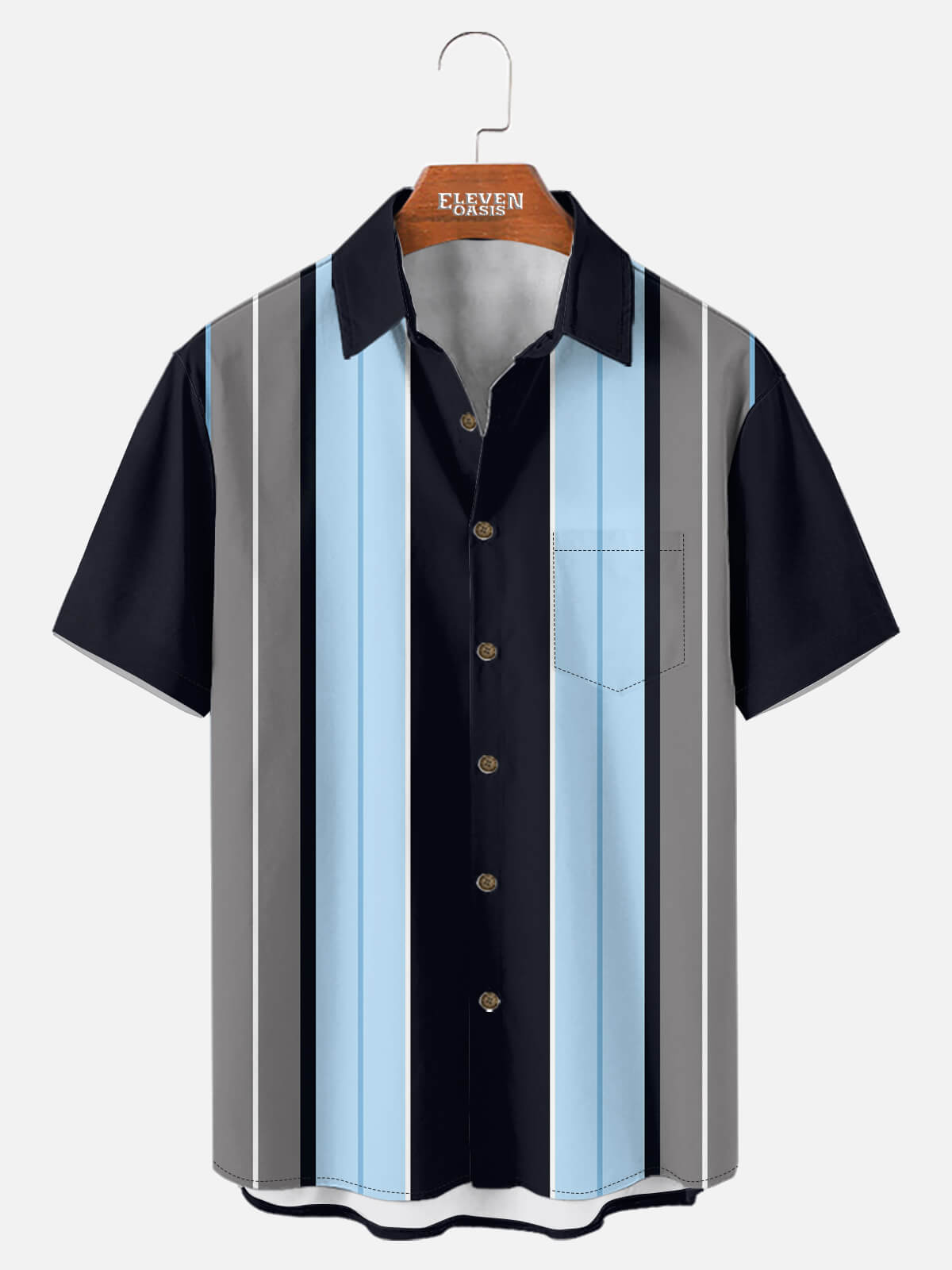 Men¡¯s Skyline Stripe Bowling Short Sleeve Shirt Eleven Oasis