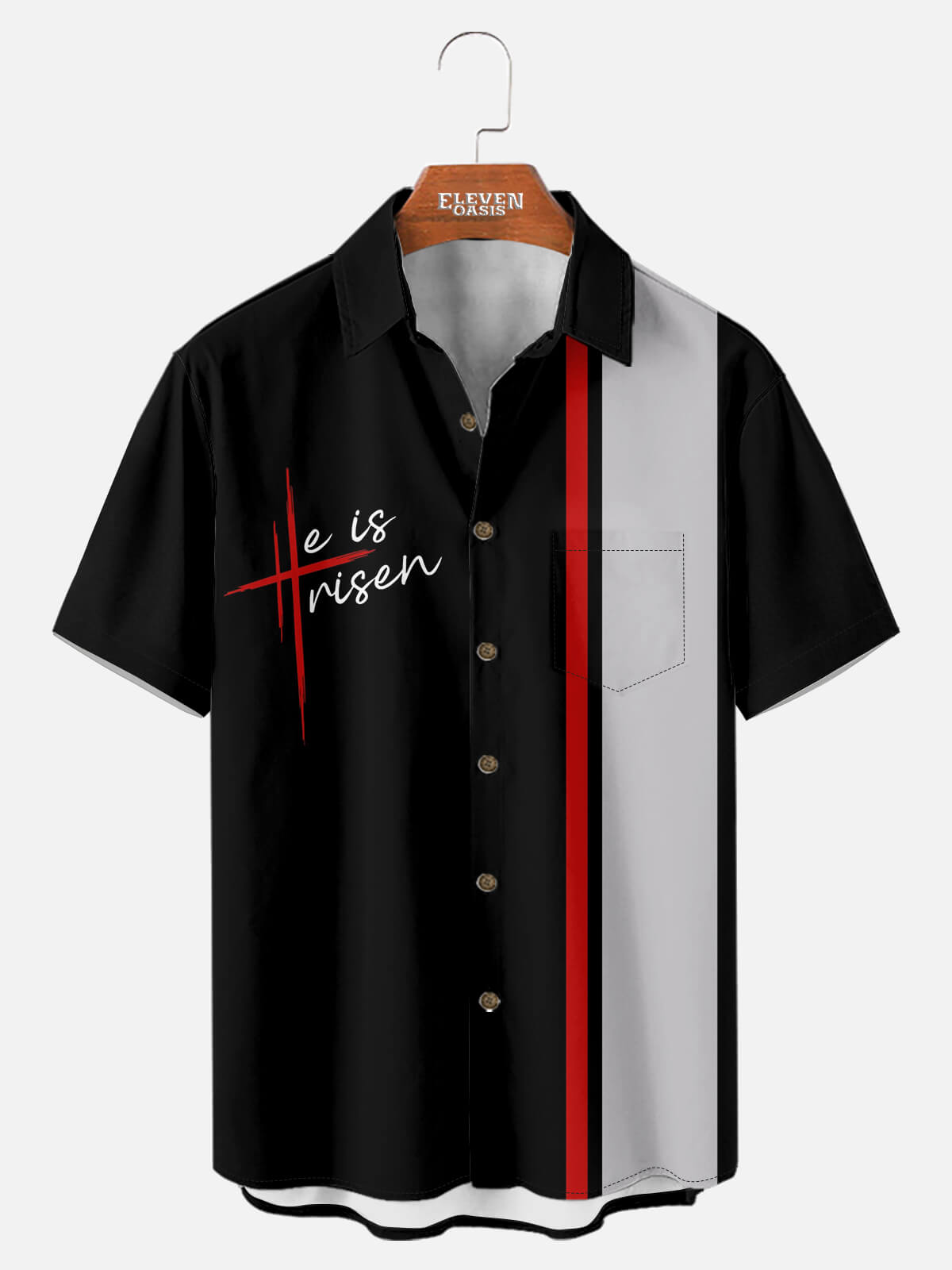 Tall Men's He Is Risen Easter Faith Panel Short Sleeve Shirt Eleven Oasis