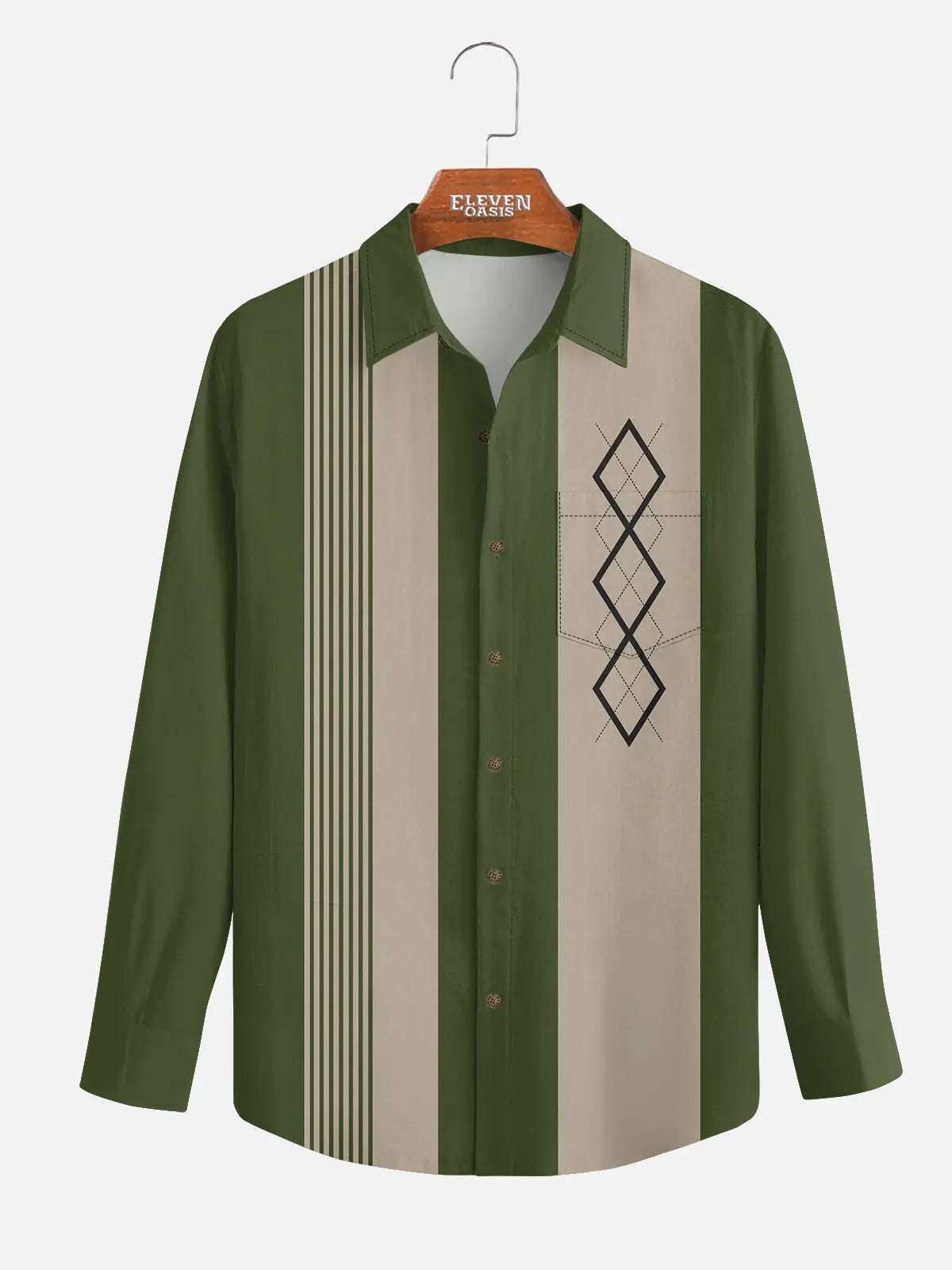 Men's Mid-Century Geometric Long Sleeve Shirt ElevenOasis