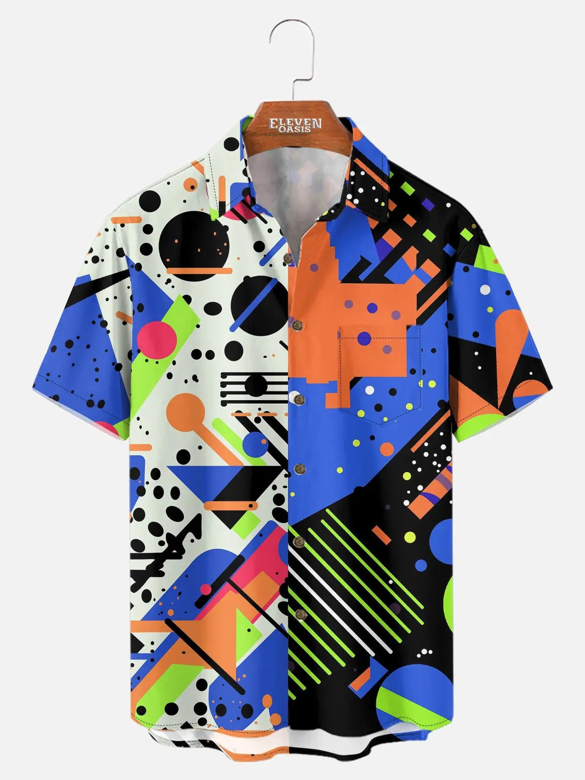 Men's Trapper Keeper Inspired Colorful  Geometric Shapes Short Sleeve Shirt ElevenOasis