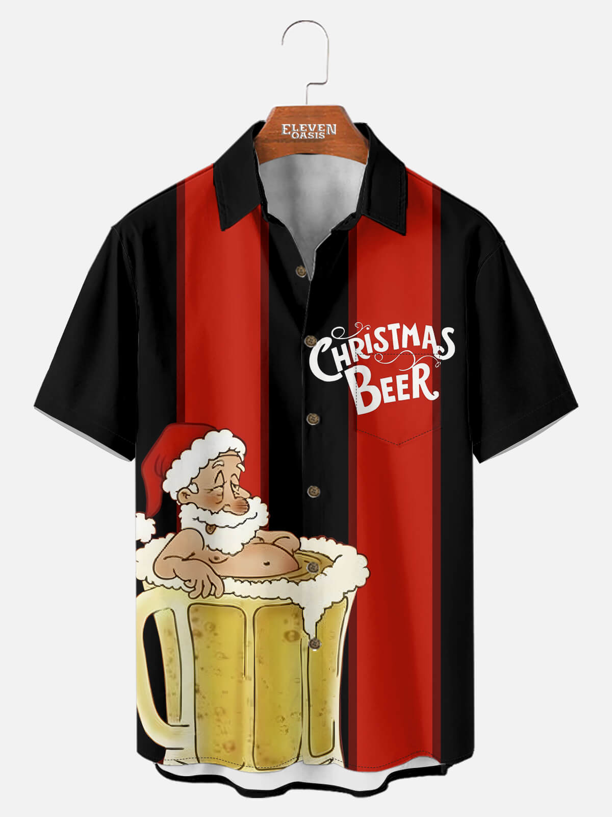 Tall Men's Christmas Santa Beer Mug Soak Holiday Short Sleeve Shirt Eleven Oasis