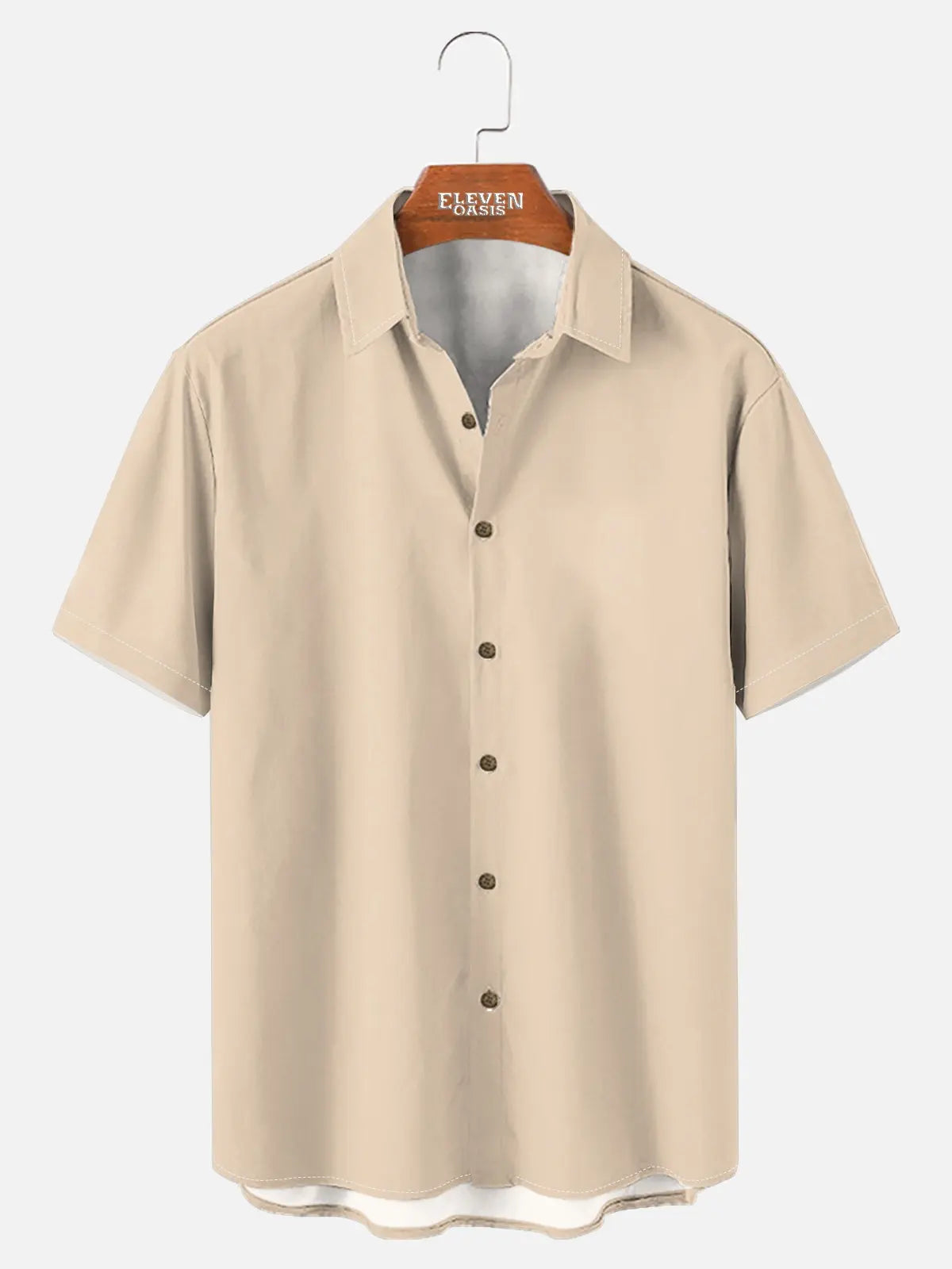 Tall Men's Casual Linen-Feel Printed Solid Color Button Short Sleeve Shirt ElevenOasis
