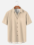Tall Men's Casual Linen-Feel Printed Solid Color Button Short Sleeve Shirt ElevenOasis