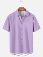 Tall Men's Casual Linen-Feel Printed Solid Color Button Short Sleeve Shirt ElevenOasis