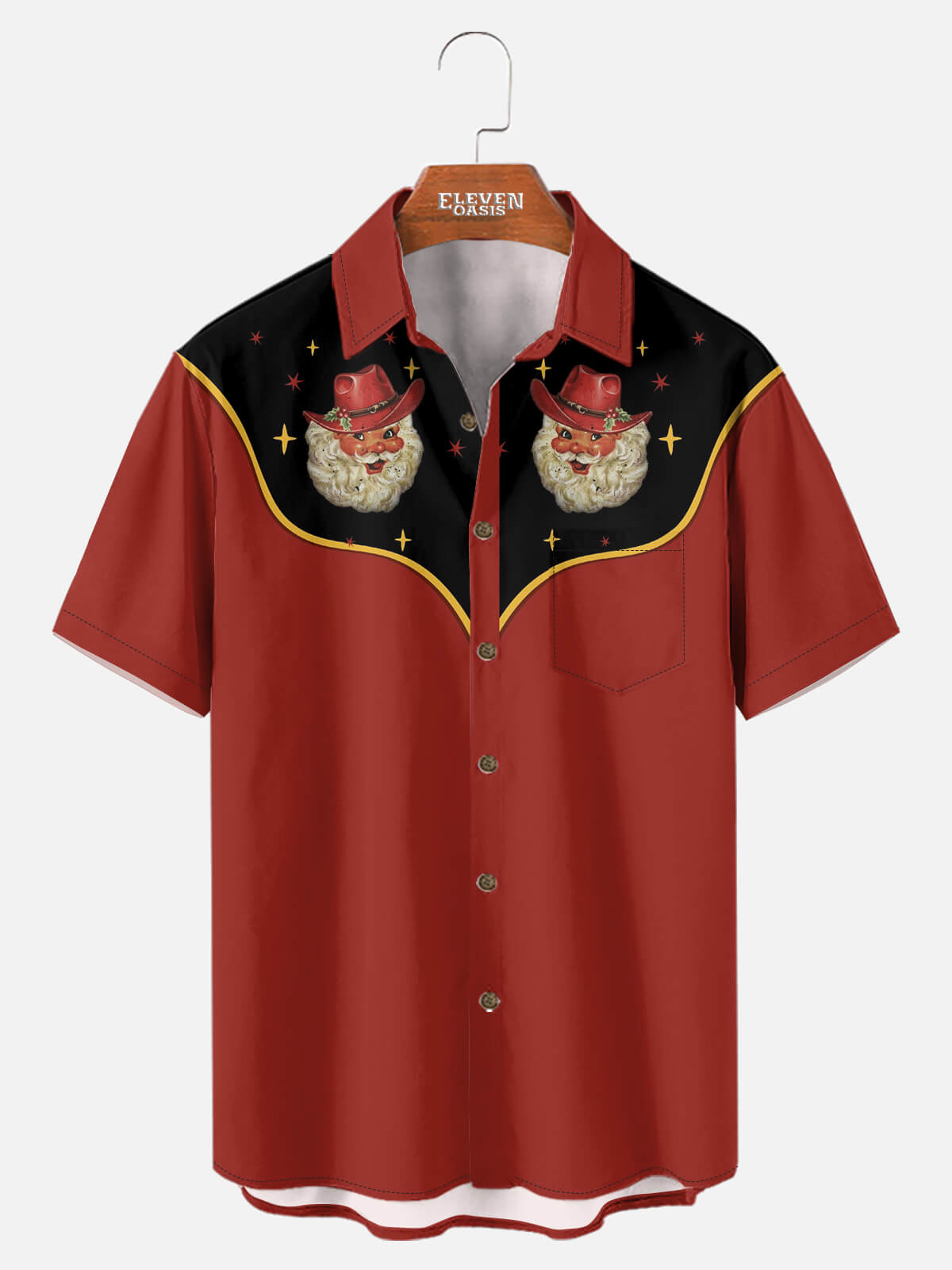 Men's Western Cowboy Santa Short Sleeve Shirt ElevenOasis