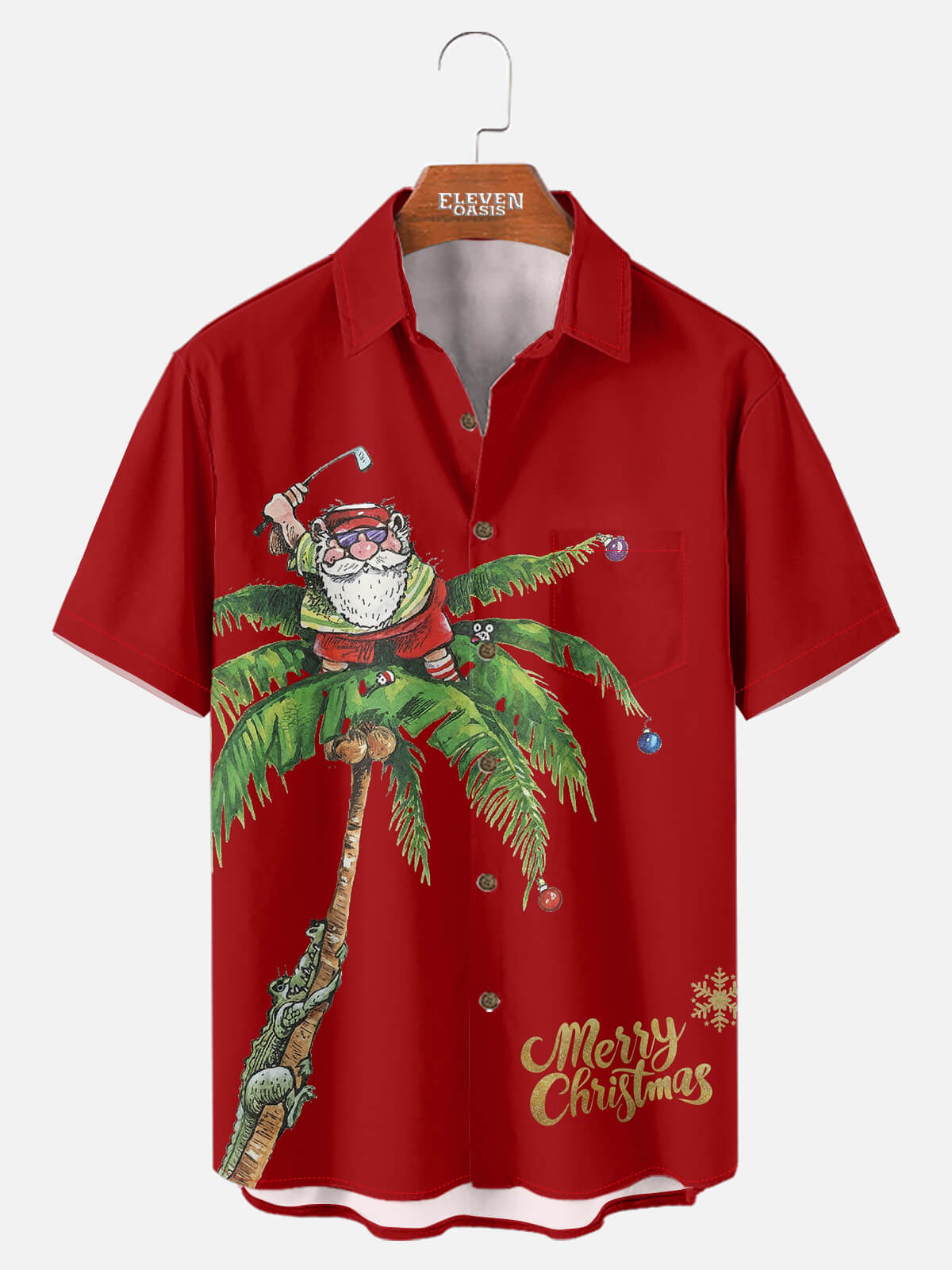Men's Palm Tree Golfing Santa Short Sleeve Shirt ElevenOasis