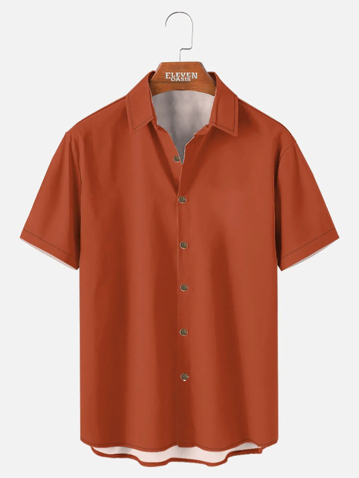 Tall Men's Casual Linen-Feel Printed Solid Color Button Short Sleeve Shirt ElevenOasis