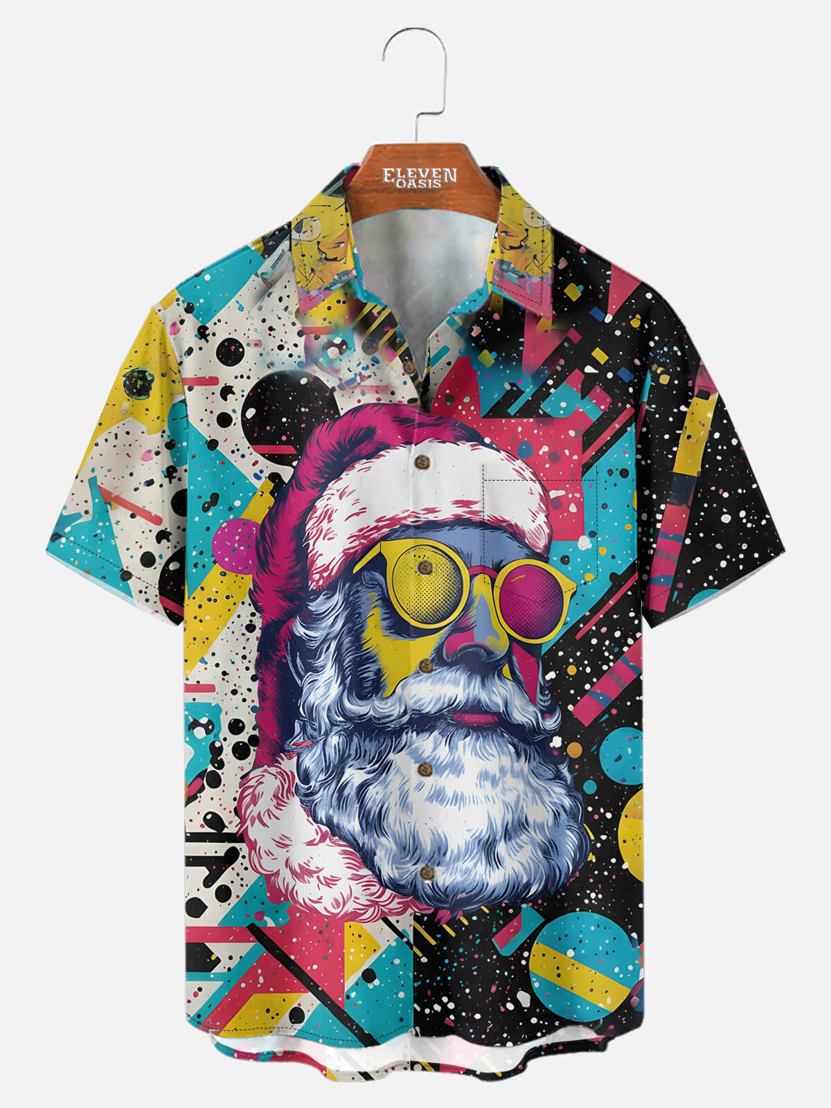 Tall Men's Retro Pop Art Santa Christmas Short Sleeve Shirt ElevenOasis
