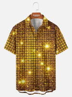Men's Gold Disco Grid Short Sleeve Shirt Eleven Oasis