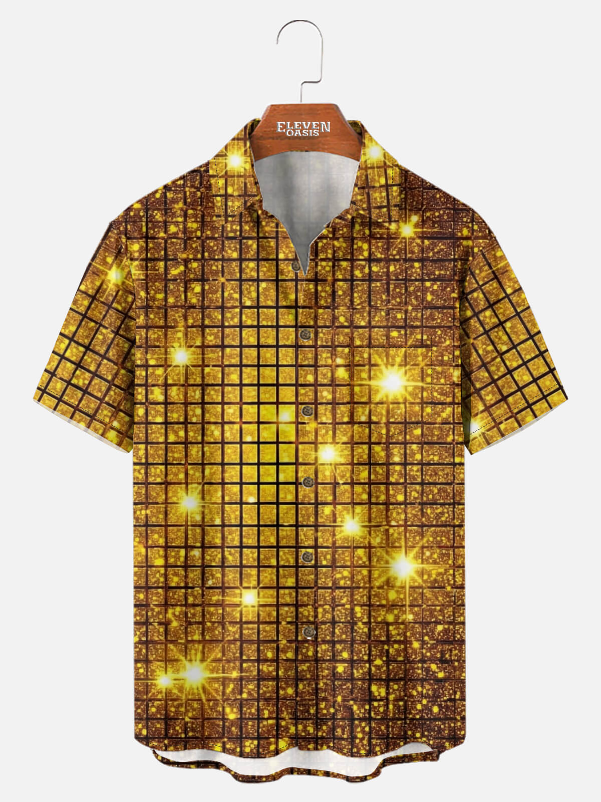 Men's Gold Disco Grid Short Sleeve Shirt Eleven Oasis