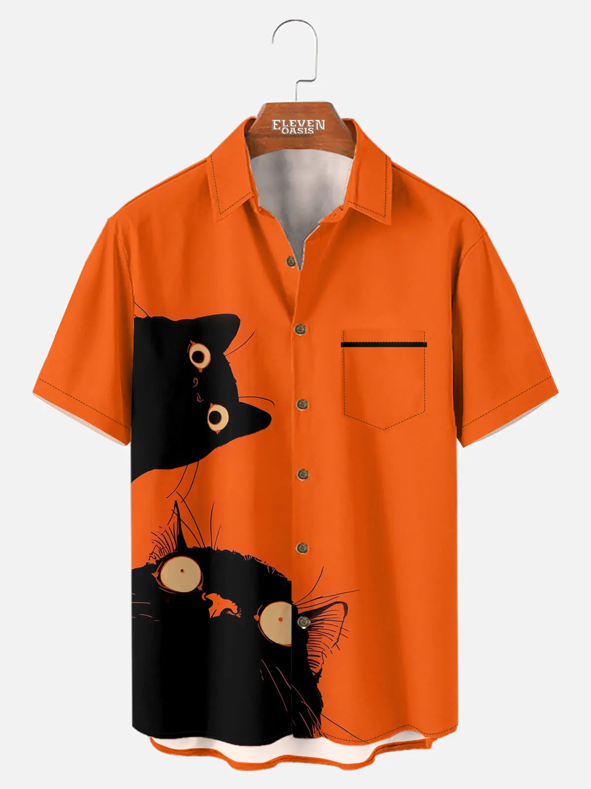 Tall Men's Curious Black Cats Graphic Short Sleeve Shirt Eleven Oasis
