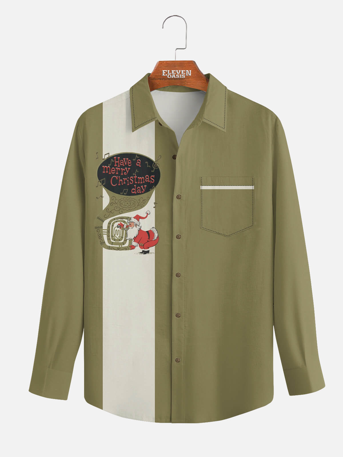 Men's Vintage Santa Merry Christmas Long Sleeve Shirt Eleven Oasis