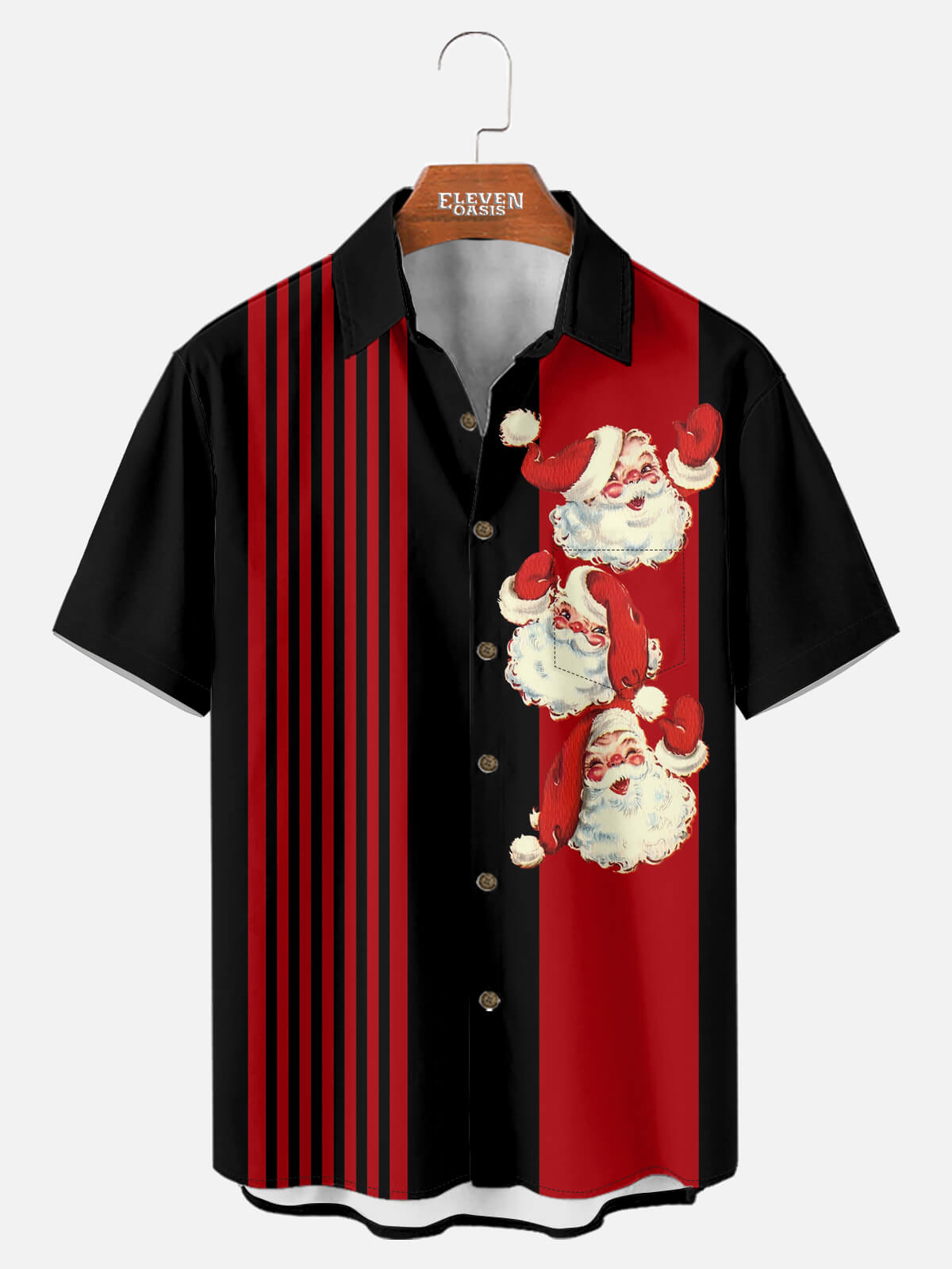 Tall Men's Festive Mid-Century Santa Short Sleeve Shirt Eleven Oasis